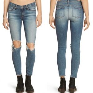 rag & bone Women's Light Blue Ripped Skinny Jeans